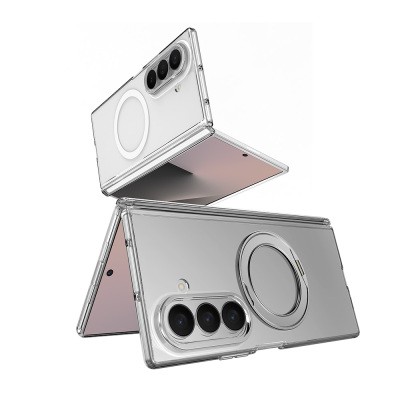 Galaxy Z Fold 7 Kılıf M-safe Şarj Özellikli Transparan Sert PC Wlons Pita Standlı Kapak - 6