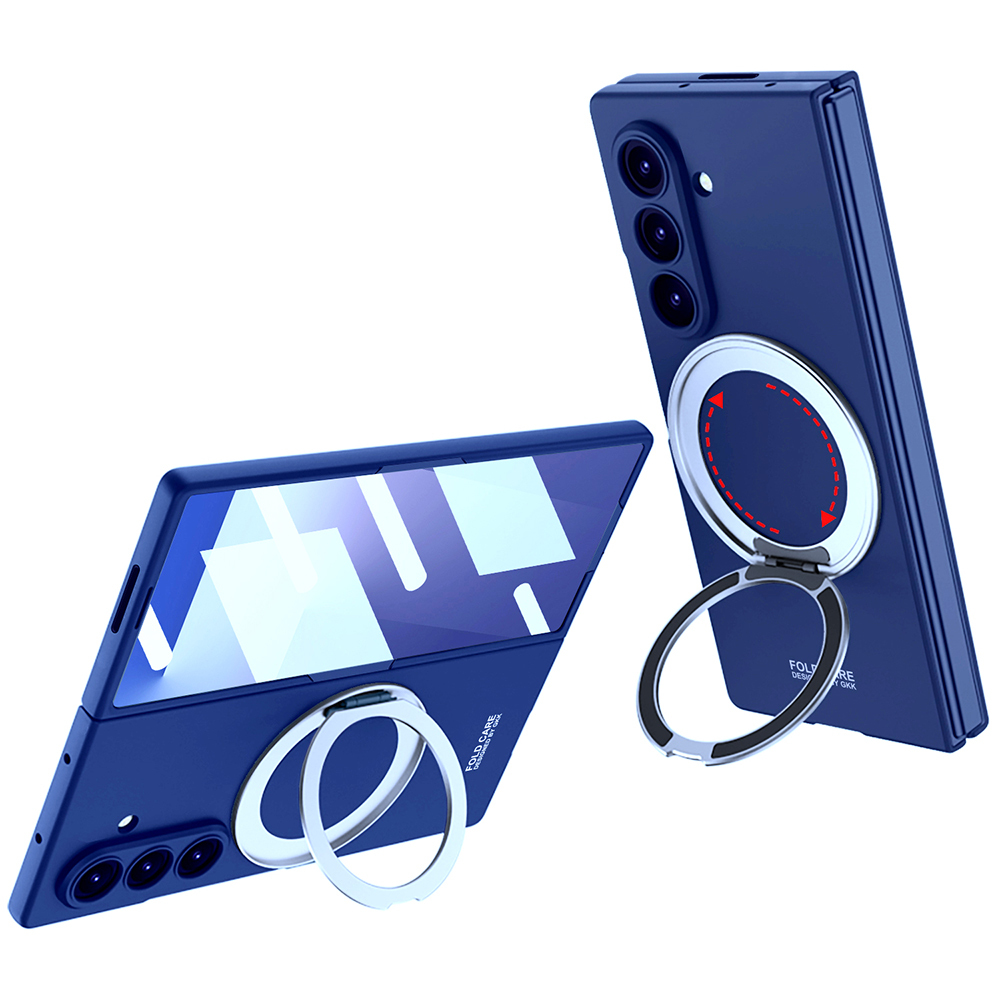 Galaxy Z Fold 7 Kılıf M-safe Şarj Özellikli Zore Kıpta Yüzüklü Kamera Korumalı Kapak - Lacivert