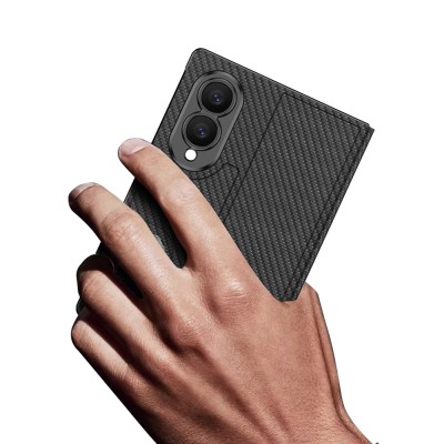 Galaxy Z Fold 8 Case Carbon Fiber Design Magnetic Buckle Card Holder Zore Kıpta Zegna Cover - 5