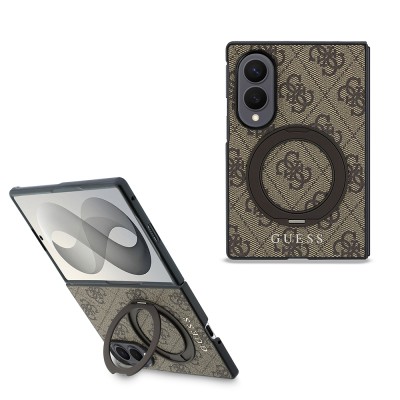 Galaxy Z Fold 8 Case Guess Original Licensed M-safe Charging Feature 360-Degree Rotating Stand PU Metal Logo Cover - 3