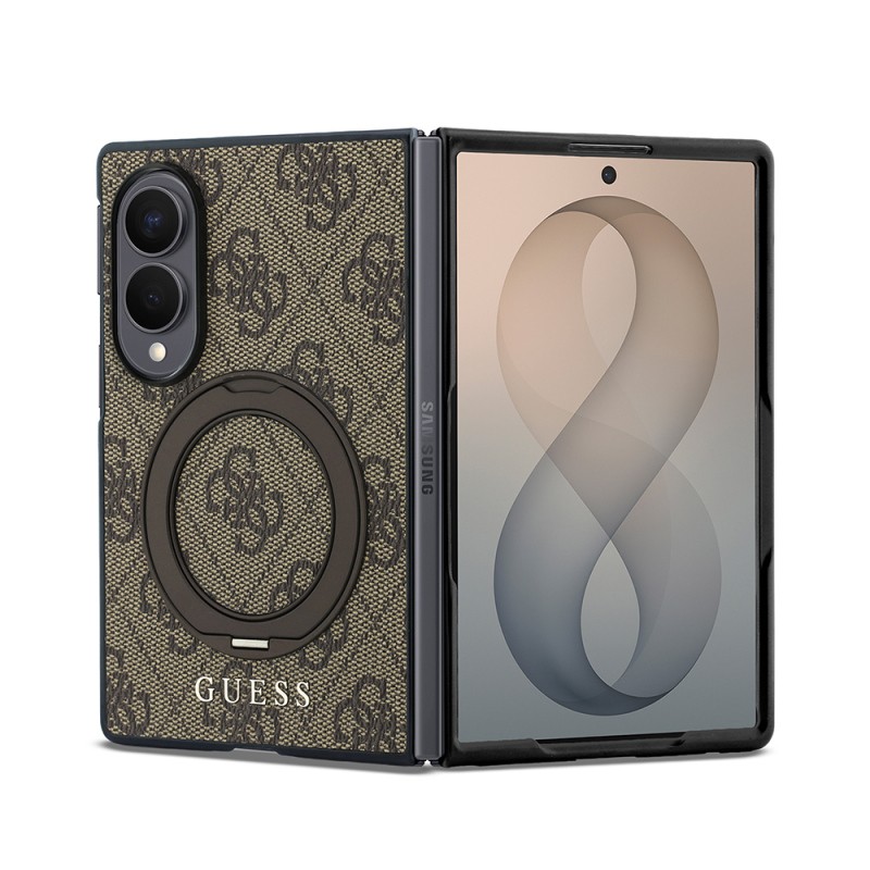 Galaxy Z Fold 8 Case Guess Original Licensed M-safe Charging Feature 360-Degree Rotating Stand PU Metal Logo Cover - 1