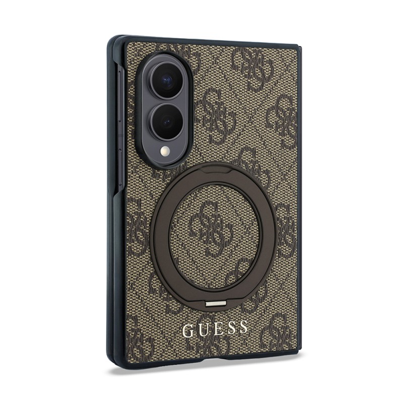 Galaxy Z Fold 8 Case Guess Original Licensed M-safe Charging Feature 360-Degree Rotating Stand PU Metal Logo Cover - 5