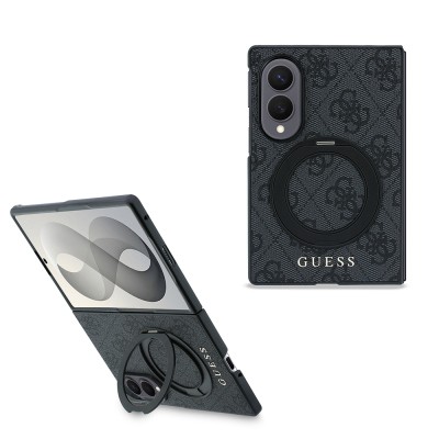 Galaxy Z Fold 8 Case Guess Original Licensed M-safe Charging Feature 360-Degree Rotating Stand PU Metal Logo Cover - 10