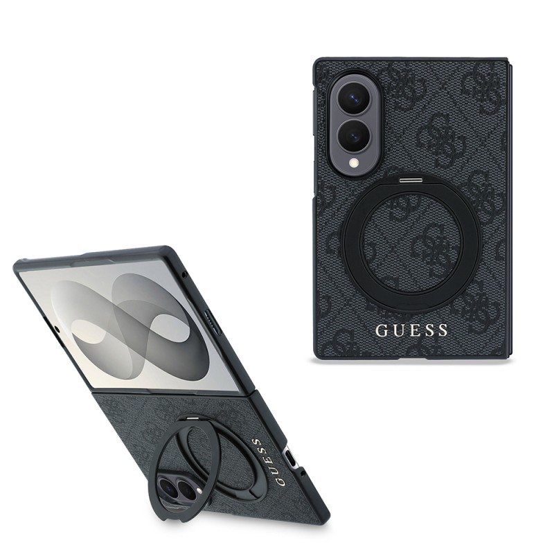 Galaxy Z Fold 8 Case Guess Original Licensed M-safe Charging Feature 360-Degree Rotating Stand PU Metal Logo Cover - 10