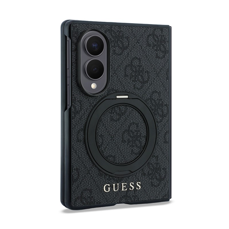 Galaxy Z Fold 8 Case Guess Original Licensed M-safe Charging Feature 360-Degree Rotating Stand PU Metal Logo Cover - 12