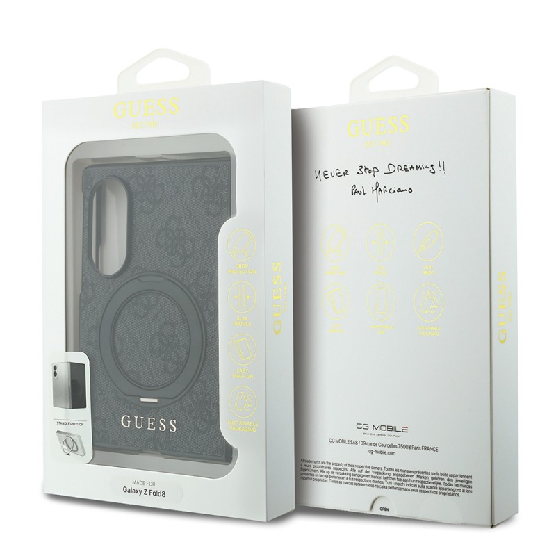 Galaxy Z Fold 8 Case Guess Original Licensed M-safe Charging Feature 360-Degree Rotating Stand PU Metal Logo Cover - 16