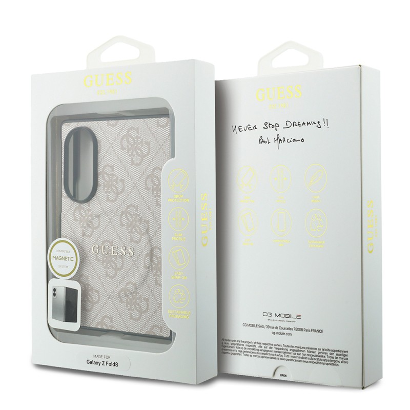 Galaxy Z Fold 8 Case Guess Original Licensed M-safe Charging Feature PU Leather 4G Patterned Text and Logo Cover - 7