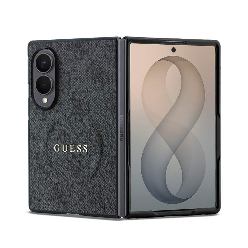 Galaxy Z Fold 8 Case Guess Original Licensed M-safe Charging Feature PU Leather 4G Patterned Text and Logo Cover - 8
