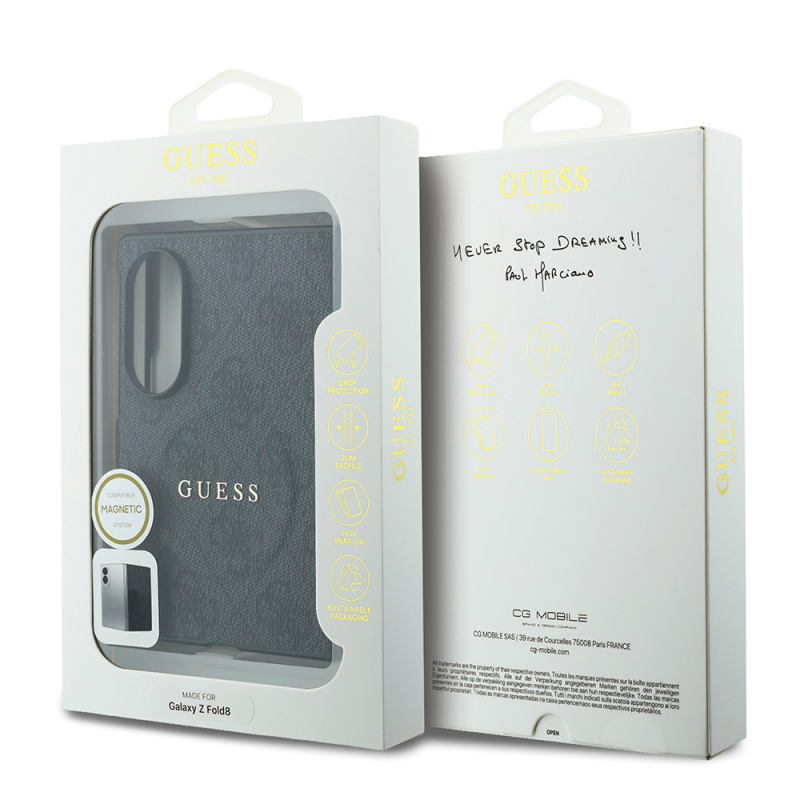 Galaxy Z Fold 8 Case Guess Original Licensed M-safe Charging Feature PU Leather 4G Patterned Text and Logo Cover - 14