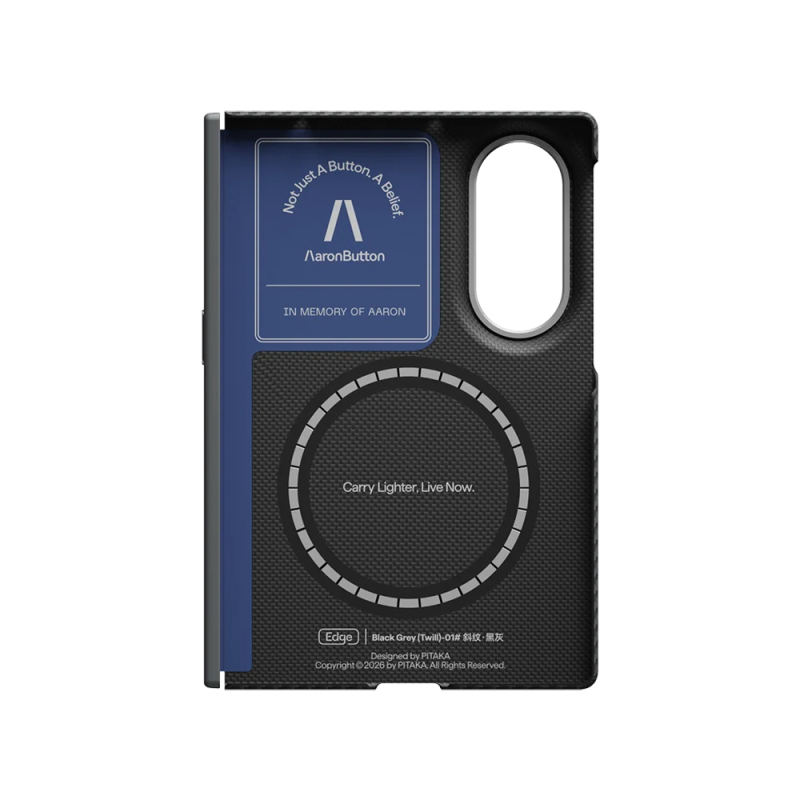 Galaxy Z Fold 8 Case M-Safe Charging Feature Pitaka 600D Aramid Carbon Fiber Hinge Button Black/Grey Twill Cover - 2