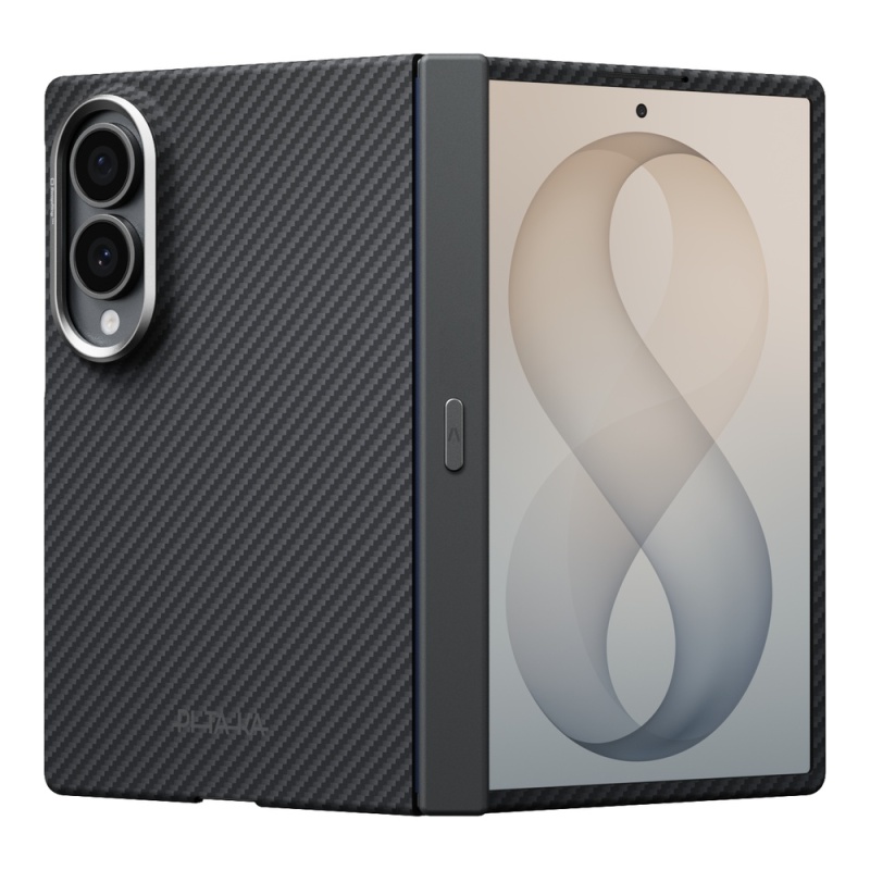 Galaxy Z Fold 8 Case M-Safe Charging Feature Pitaka Aramid Carbon Fiber Black/Grey Twill Button Hinge Protection Cover - 1