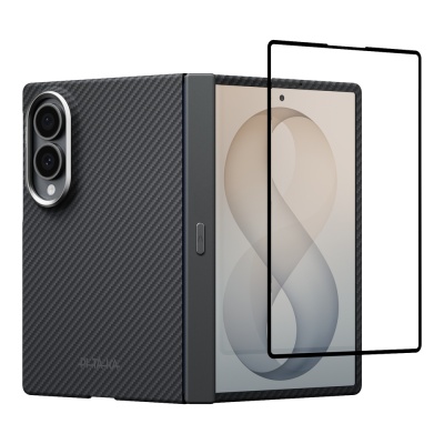 Galaxy Z Fold 8 Case M-Safe Charging Feature Pitaka Aramid Carbon Fiber Black/Grey Twill Button Hinge Protection Cover - 4