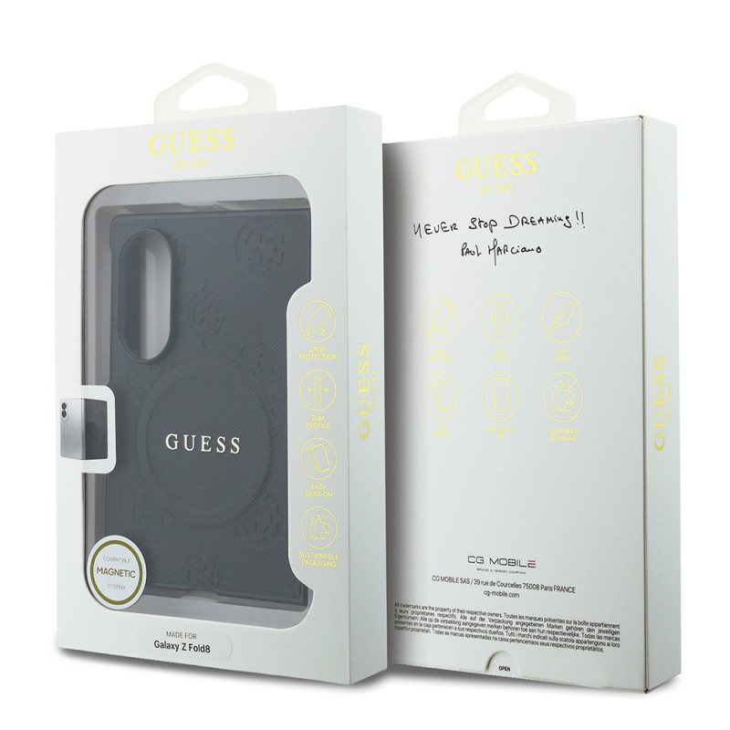 Galaxy Z Fold 8 Kılıf Guess Orjinal Lisanslı M-safe Şarj Özellikli Peony Sıcak Baskılı Klasik Yazı Logolu Saffiano Kapak - 7
