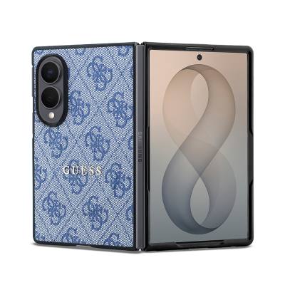 Galaxy Z Fold 8 Kılıf Guess Orjinal Lisanslı M-safe Şarj Özellikli PU Deri 4G Desenli Yazı Logolu Kapak Mavi