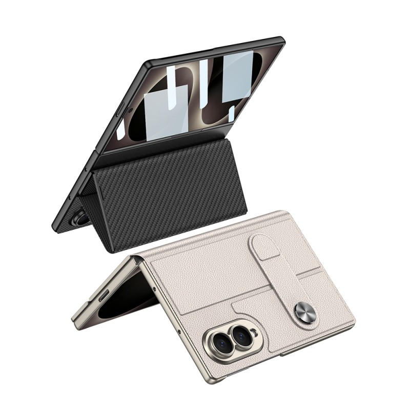 Galaxy Z Fold 8 Kılıf Karbon Fiber Tasarımlı Magnetik Tokalı Kartlıklı Zore Kıpta Zegna Kapak - 10