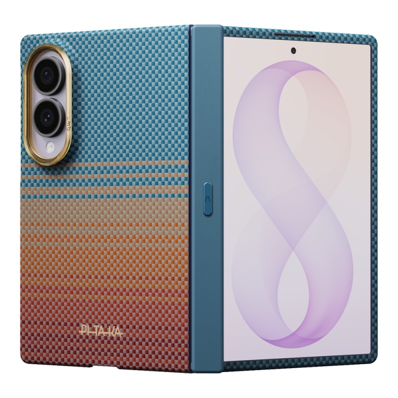 Galaxy Z Fold 8 Kılıf M-safe Şarj Özellikli Aramid Karbon Fiber Menteşe Butonlu Suite Pitaka Sunset 2.0 California Dream Serisi Kapak - 1