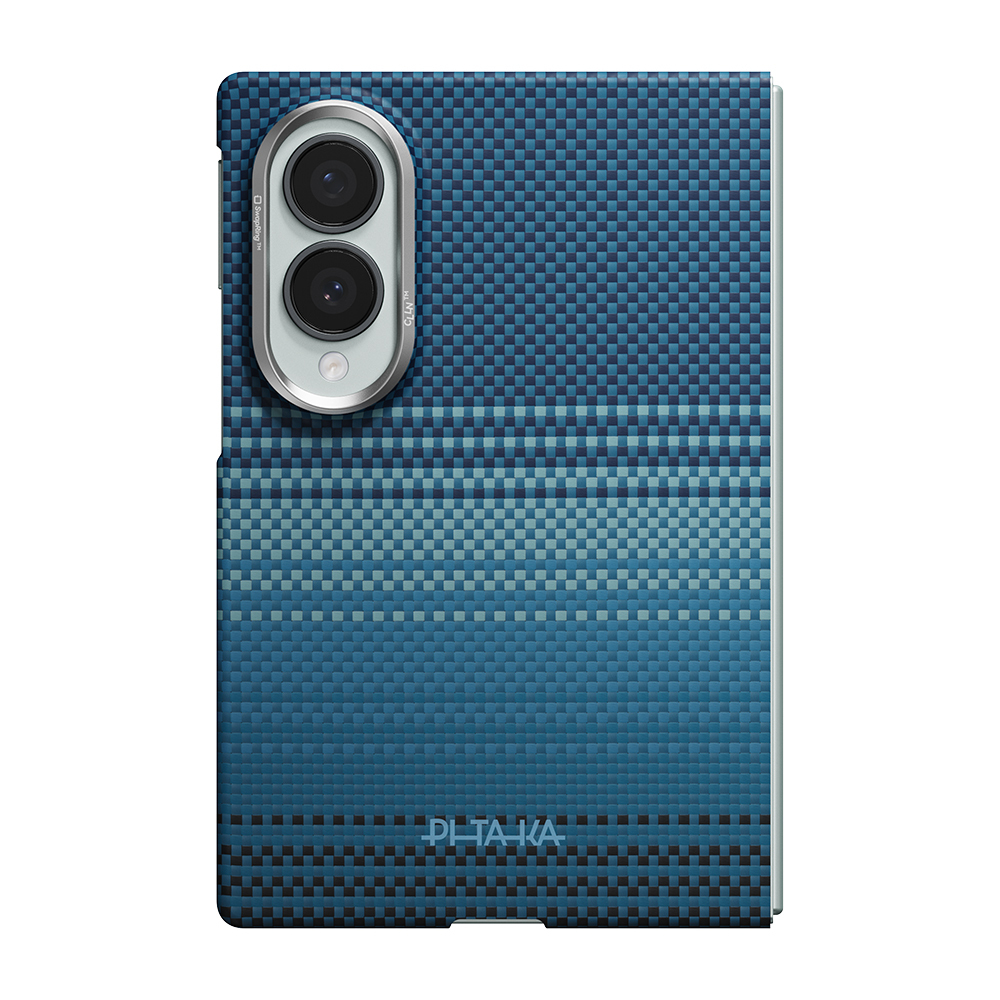 Galaxy Z Fold 8 Kılıf M-safe Şarj Özellikli Aramid Karbon Fiber Pitaka Tactile Woven Sunset-Moonrise Serisi Kapak - Mavi