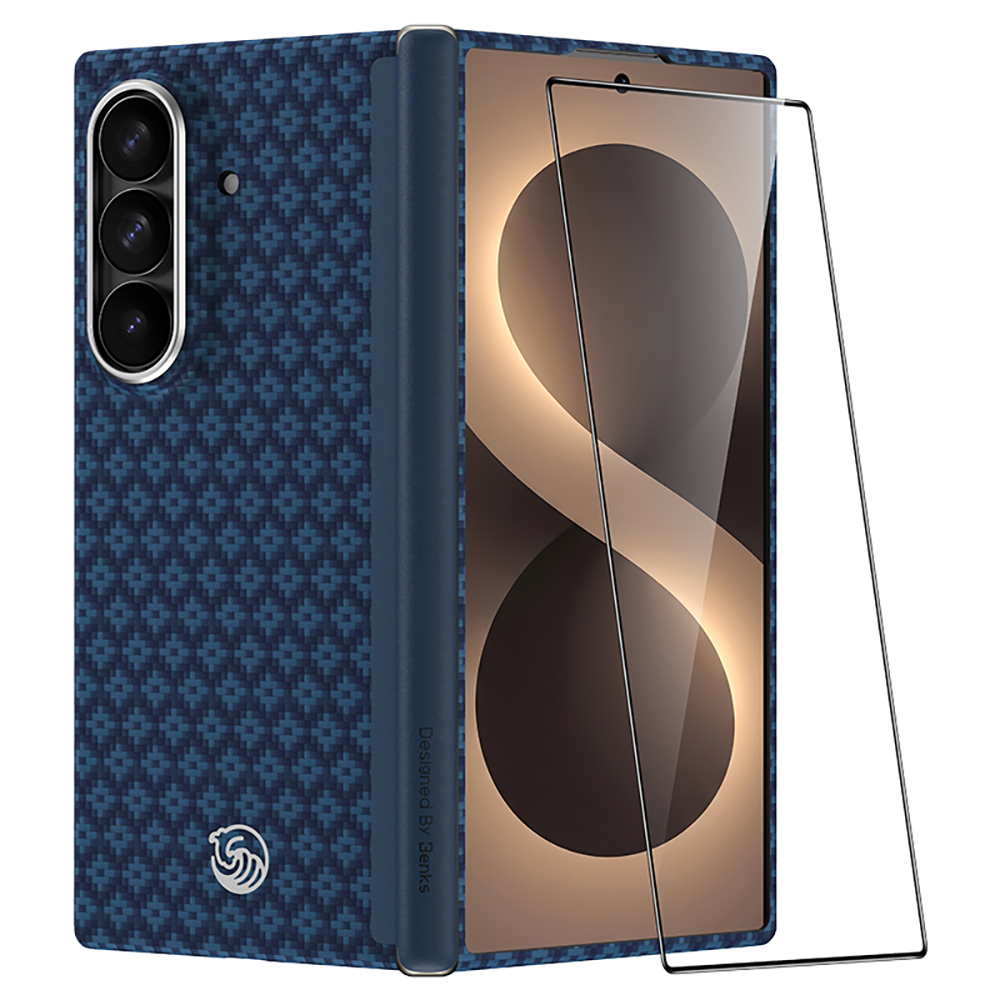 Galaxy Z Fold 8 Ultra Benks ArmorAir ArmorGrid Grand Combo Üçlü Aksesuar Seti (Ön Arka Kevlar Karbon Kapak + Ekran Koruyucu) - Mavi