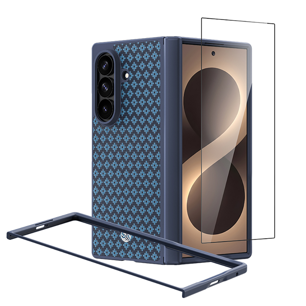 Galaxy Z Fold 8 Ultra Benks ArmorPro ArmorGrid Grand Combo Üçlü Aksesuar Seti (Ön Arka Kevlar Karbon Kapak + Ekran Koruyucu) - Mavi
