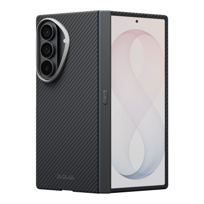 Galaxy Z Fold 8 Ultra Case M-Safe Charging Feature 600D Aramid Carbon Fiber Button Hinge Protection Pitaka Black-Grey Twill Cover - 1