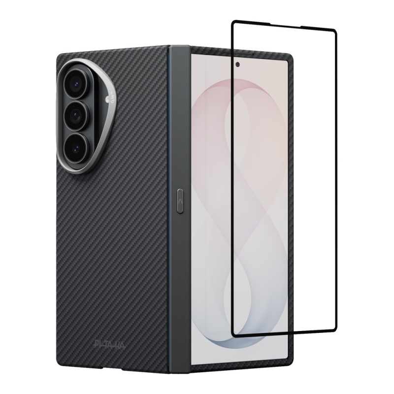 Galaxy Z Fold 8 Ultra Case M-Safe Charging Feature 600D Aramid Carbon Fiber Button Hinge Protection Pitaka Black-Grey Twill Cover - 2