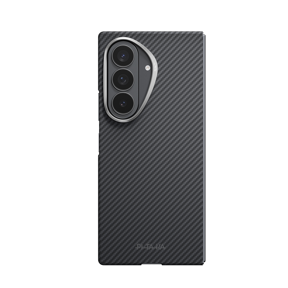 Galaxy Z Fold 8 Ultra Kılıf M-safe Şarj Özellikli 600D Aramid Karbon Fiber Pitaka Edge Serisi Black-Grey Twill Kapak - Siyah-Gri