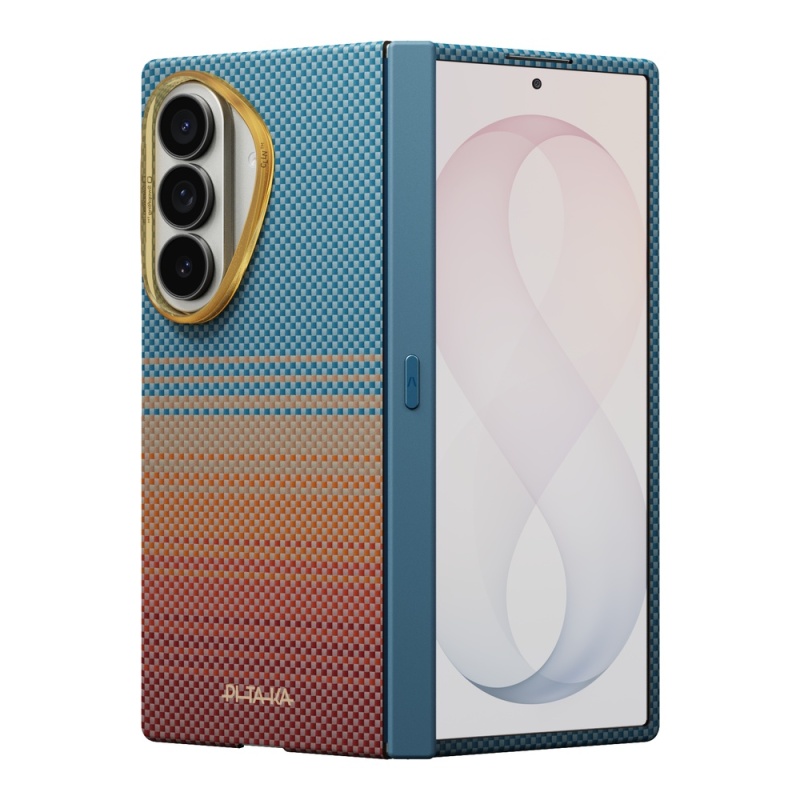 Galaxy Z Fold 8 Ultra Kılıf M-safe Şarj Özellikli Aramid Karbon Fiber Menteşe Butonlu Suite Pitaka Sunset 2.0 California Dream Serisi Kapak - 1