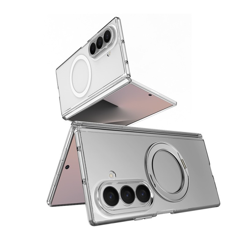 Galaxy Z Fold 8 Ultra Kılıf M-safe Şarj Özellikli Transparan Sert PC Wlons Pita Standlı Kapak - 5