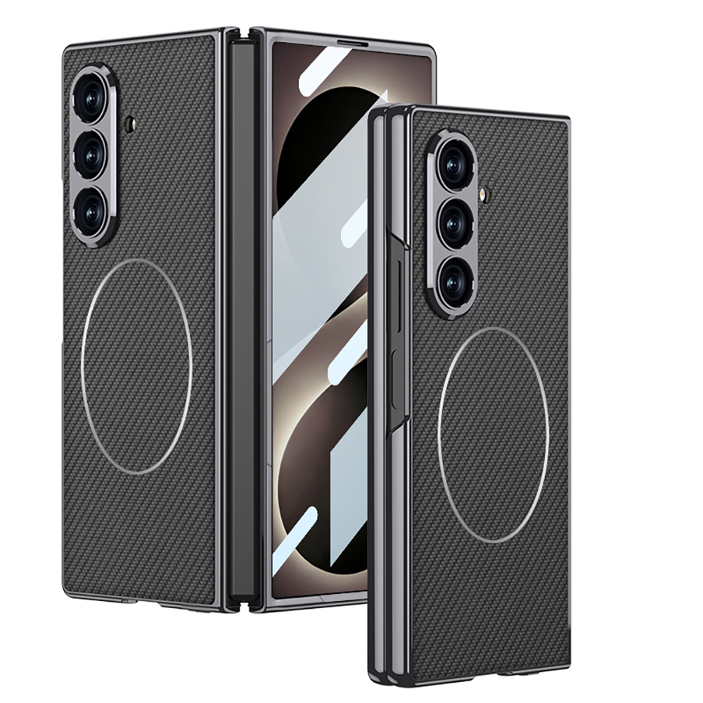 Galaxy Z Fold 8 Ultra Kılıf M-safe Şarj Özellikli Zore Kıpta KPT-10 Sert PC Kapak - Siyah Karbon