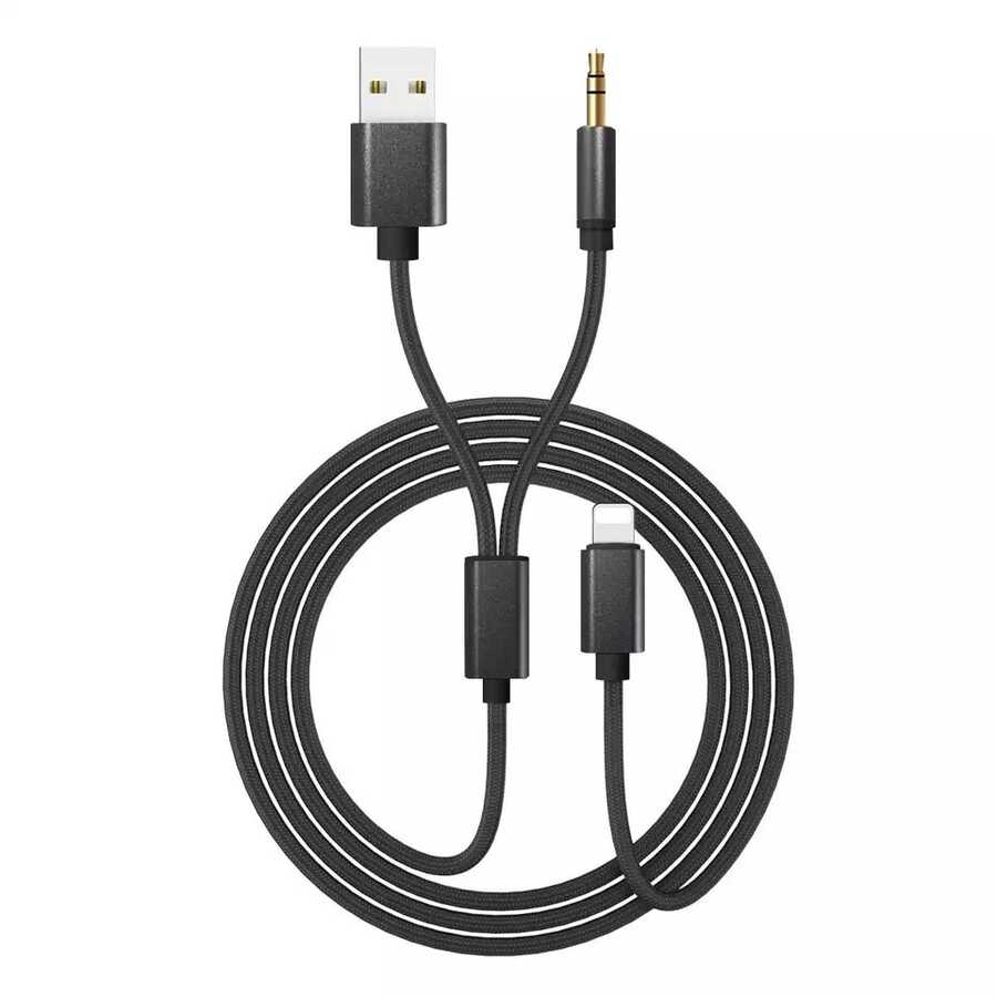 Go Des GAC-306 2 in 1 Aux Audio Kablo - Siyah