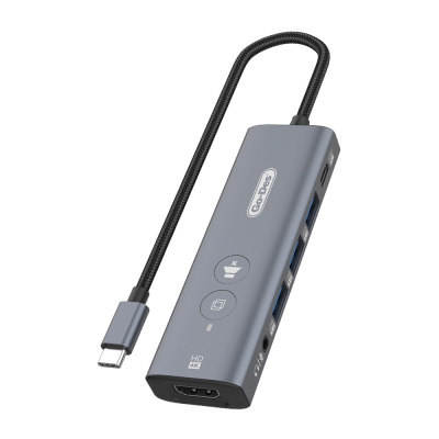 Go Des GD-6903 Type-C Bağlantılı 6in1 Hub Adaptör USB3.0/Hdmi/PD 100W/3.5mm/4K Ultra HD 30hz/5Gbps - Go Des