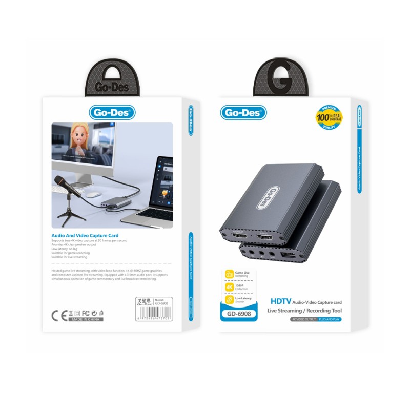 Go Des GD-6908 HDTV Audio and Video Adapter USB-A/HDMI/3.5mm/4K Ultra HD 60Hz - 6