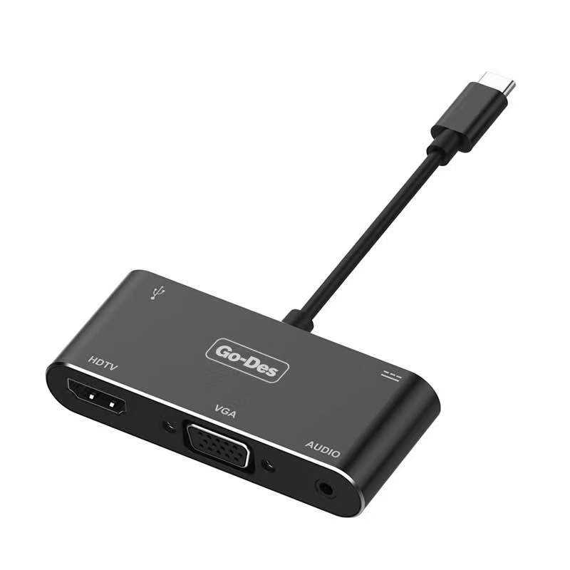 Go Des GD-8761 Usb-C To HDTV-VGA Adaptör - Siyah