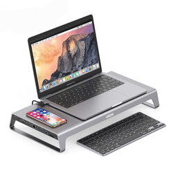 Go Des GD-9128 Hub ve Kablosuz Şarj Destekli Laptop Standı Docking Station Stand - Go Des