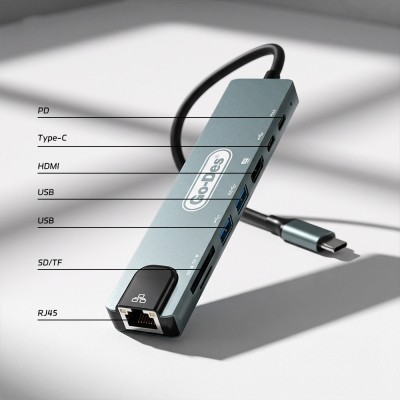 Go Des GD-9230 Type-C 8-in-1 USB3.0 + PD + HDMI 4K Ultra HD + RJ45 + SD/TF Hub Adapter - 6