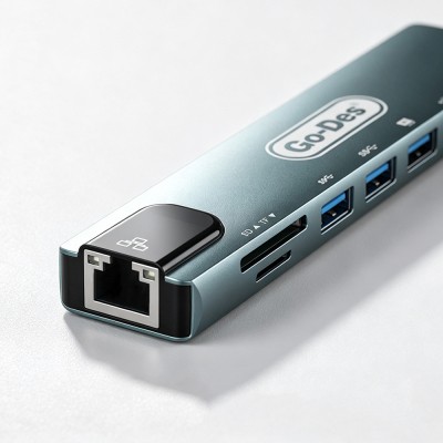 Go Des GD-9230 Type-C Bağlantılı 8in1 USB3.0 + PD + Hdmi 4K Ultra HD + RJ45 + SD/TF Bağlantılı Hub Adaptör - 5