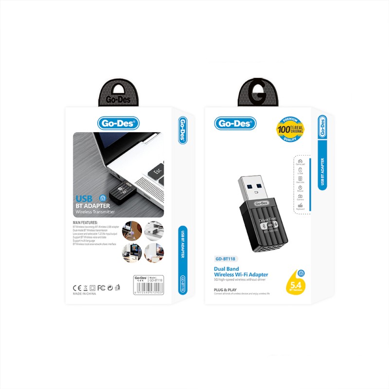 Go Des GD-BT118 Dual Band WiFi - Bluetooth USB Adapter - 7