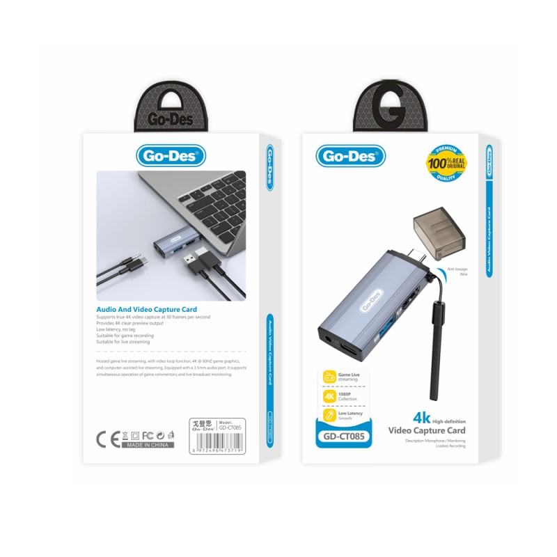 Go Des GD-CT085 Type-C Bağlantılı 4in1 HDTV Ses ve Video Adaptörü USB3.0/Hdmi/3.5mm/4K Ultra HD 60hz - 7