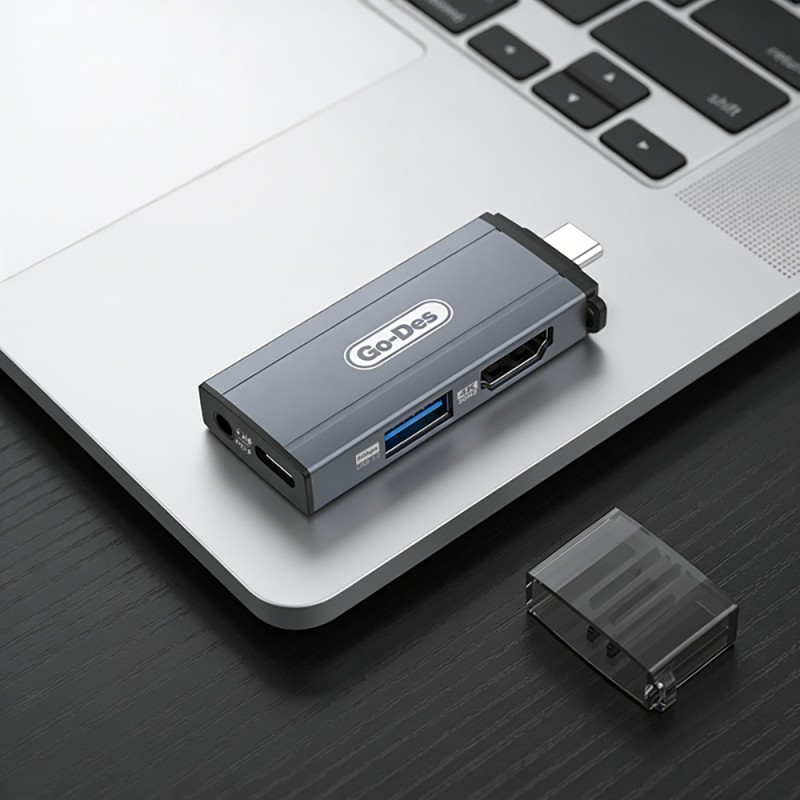 Go Des GD-CT085 Type-C Bağlantılı 4in1 HDTV Ses ve Video Adaptörü USB3.0/Hdmi/3.5mm/4K Ultra HD 60hz - 2