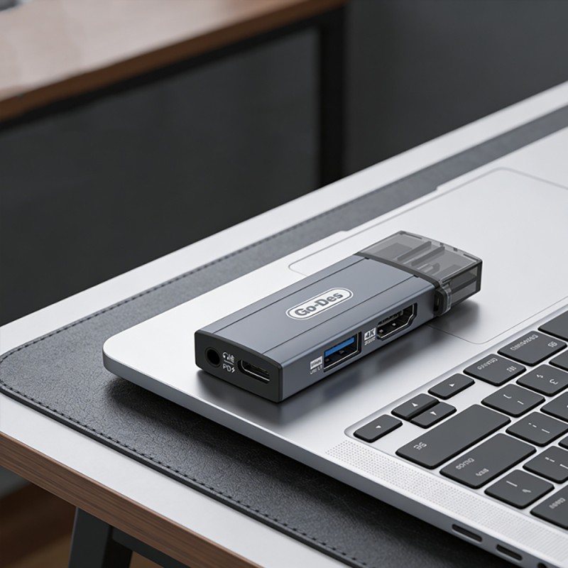 Go Des GD-CT085 Type-C Bağlantılı 4in1 HDTV Ses ve Video Adaptörü USB3.0/Hdmi/3.5mm/4K Ultra HD 60hz - 4