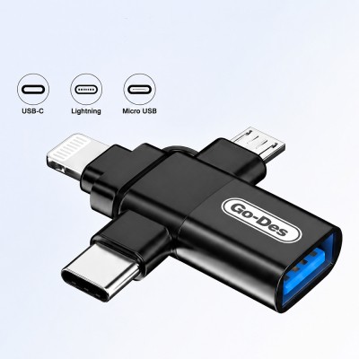 Go Des GD-CT196 4-in-1 Type-C+Lightning+Micro+USB3.0 OTG Converter Adapter - 4