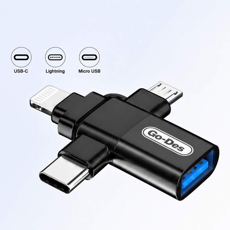 Go Des GD-CT196 4-in-1 Type-C+Lightning+Micro+USB3.0 OTG Converter Adapter - 4