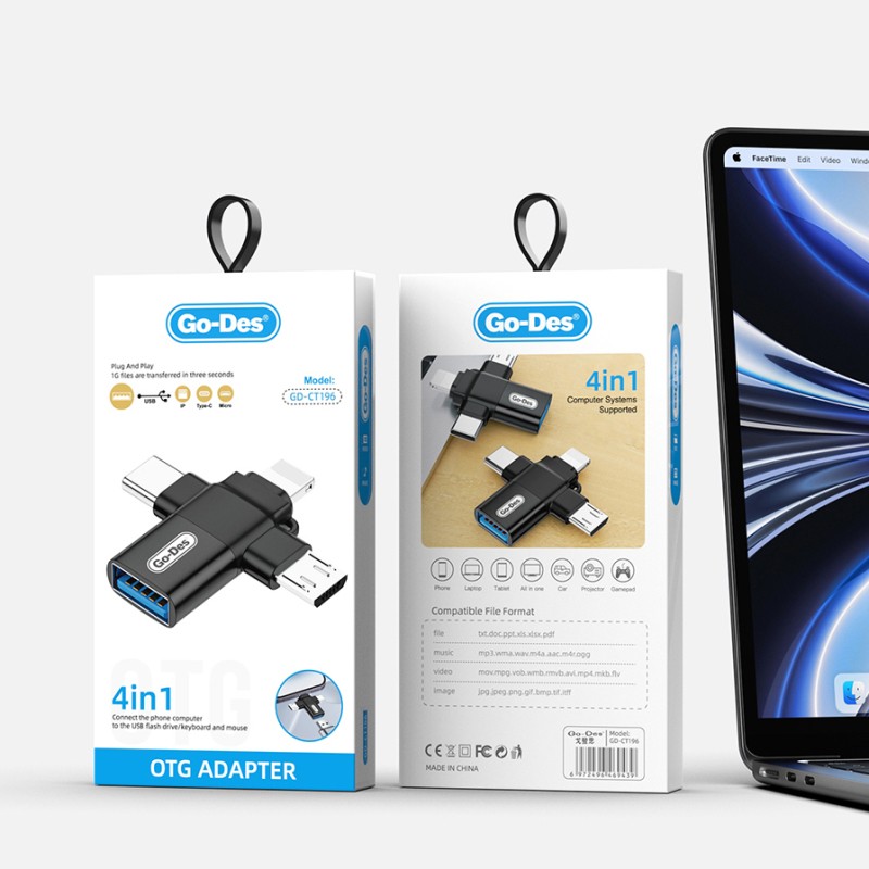 Go Des GD-CT196 4-in-1 Type-C+Lightning+Micro+USB3.0 OTG Converter Adapter - 10