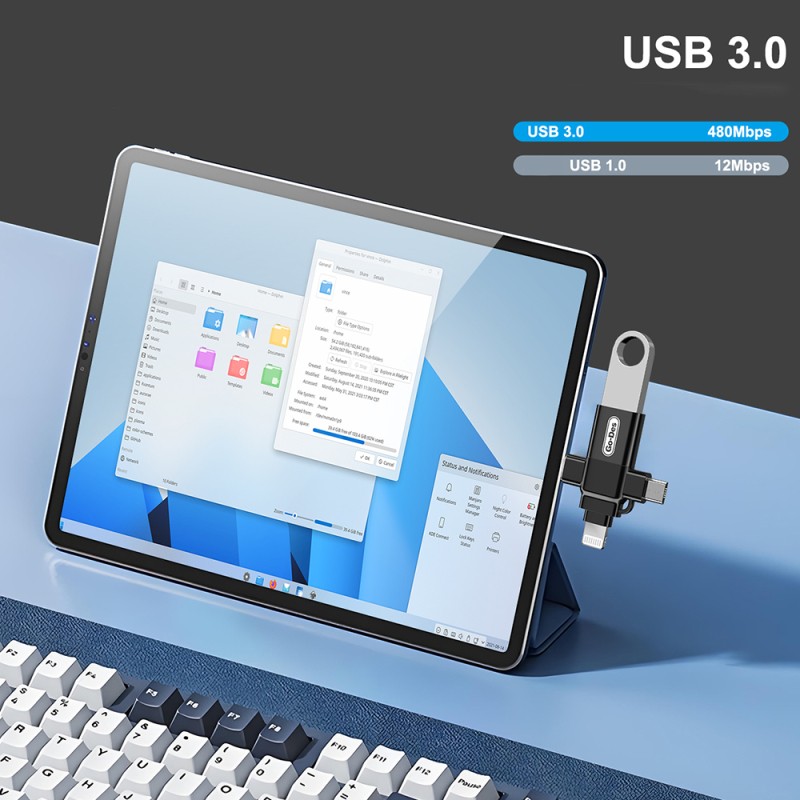 Go Des GD-CT196 4in1 Type-C+Lightning+Micro+USB3.0 OTG Dönüştürücü Adaptör - 6