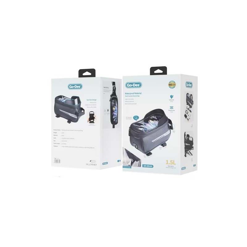 Go Des GD-HD103 Waterproof Bicycle Bag with Phone Holder, 1.5 Liters - 7