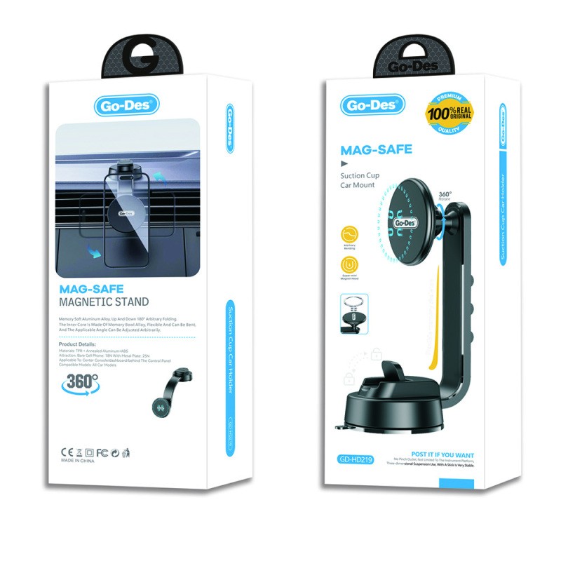 Go Des GD-HD219 M-safe Magnetik Bükülebilen Vantuzlu Araç Telefon Tutucu - 3