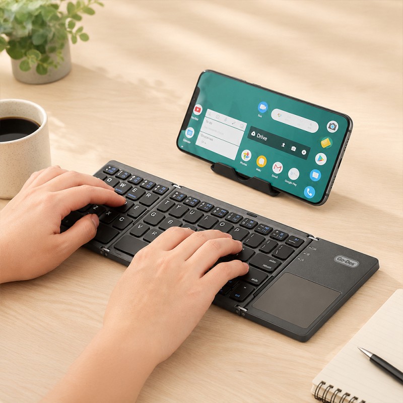 Go Des GD-KB328 Foldable Wireless Keyboard with Silent Key Design, Touchpad, and Bluetooth Connectivity. - 6