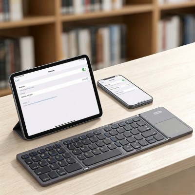 Go Des GD-KB328 Foldable Wireless Keyboard with Silent Key Design, Touchpad, and Bluetooth Connectivity. - 7