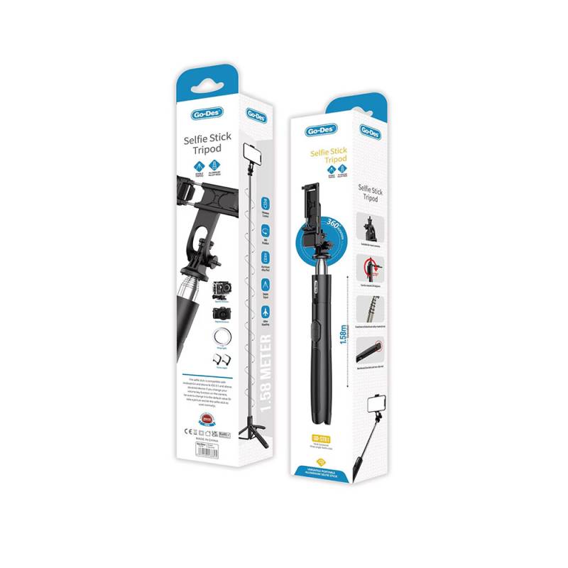 Go Des GD-ST81 Çok Fonksiyonlu 6 Kademeli Teleskopik Tripod Stand Özellikli Bluetooth Selfie Çubuğu - 3