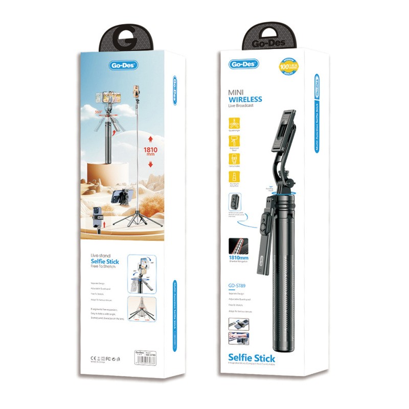 Go Des GD-ST89 Remote Selfie Stick and Tripod 360 Degree Rotatable Max 181 cm - 3